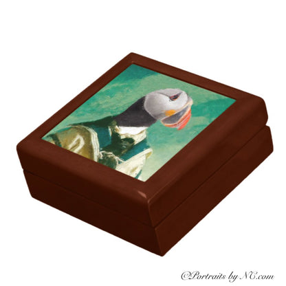 Wooden-Lacquer-Jewelry-box-puffin golden oak top