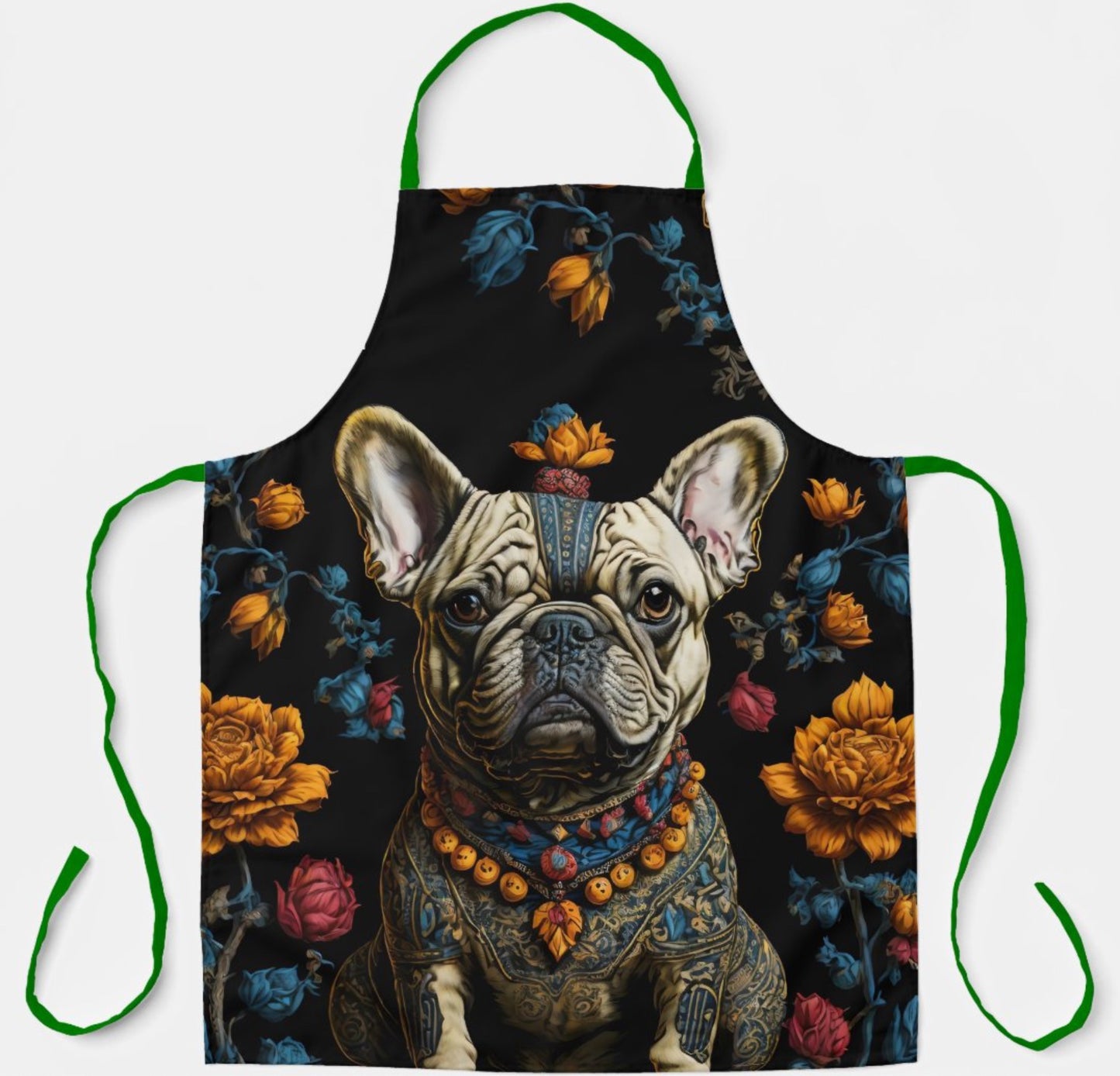 Apron Mexican Folk Art Bulldog green strap