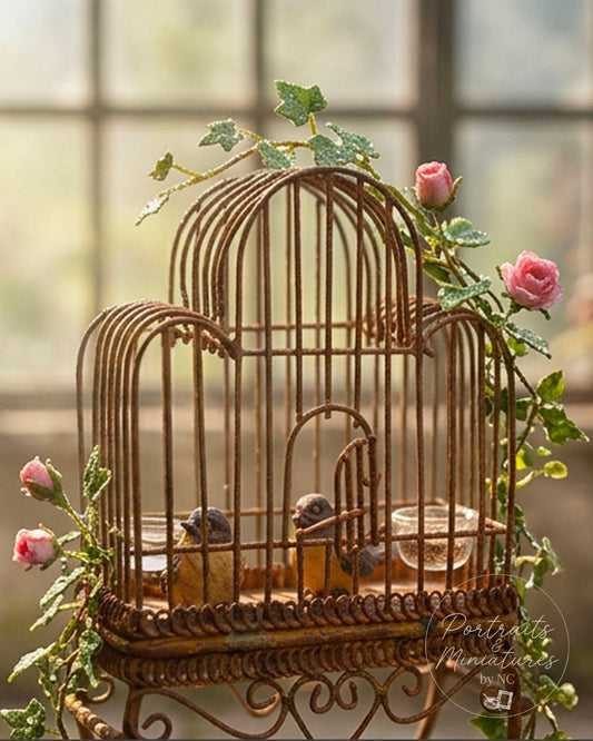 Heritage 1:12 Scale Standing "Aged Iron" Birdcage – Rustic Garden Collection