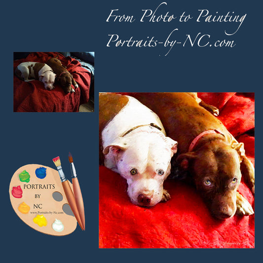 Group Dog Portrait Bulldog Portrait - Best Buddies- custom pet portraits, hand-painted and digital artwork by artist Enzie Shahmiri before and after