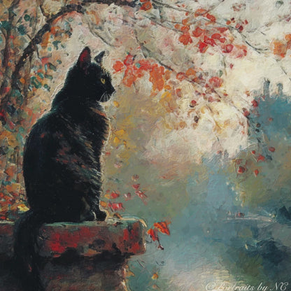 Black Cat by River Portrait
