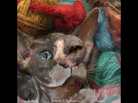 Paws of Mayhem - Custom Painted Cat Portraits - Sphinx and Tabby Cat