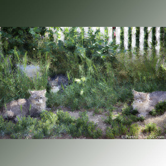 Custom Cat Portrait - Three Cats in Grass