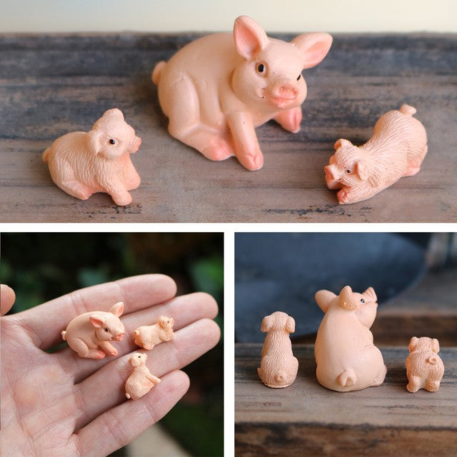 Miniature Dollhouse Fairy Garden Accessories Pig Set of 3 Mini Resin Pigs  for sale online