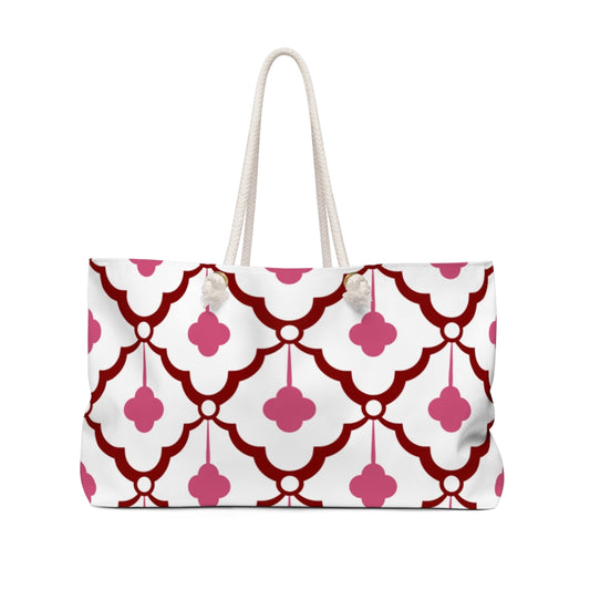 Tote Bag Pink and White Modern Organic Print in Burgundy and Fuchsia back side