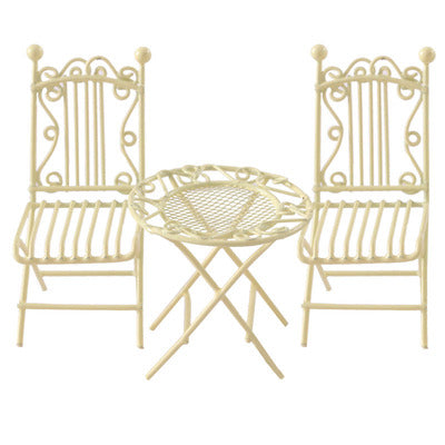1:12 Scale Miniature Wrought Iron Bistro Set - Dollhouse Garden Patio Table & 2 Chairs