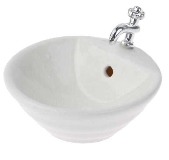 Dollhouse Sink 1/12 Scale Washbasin - Diorama Scene Accessories round with faucet