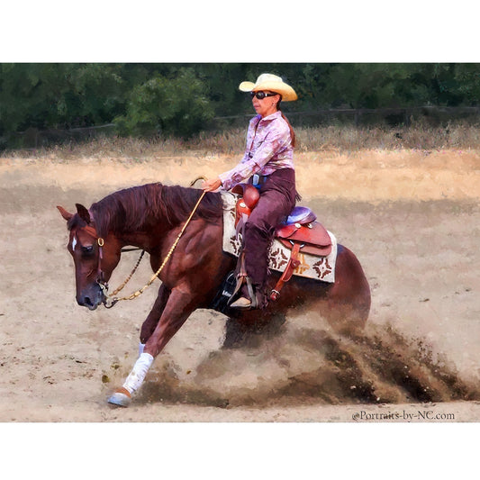 American Quarter Horse with Rider Oil Portrait - Custom Painted Equine Portrait