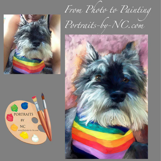 Schnauzer with Bandana Digital Pet Portrait from photo