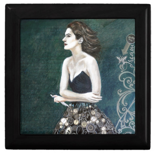 Keepsake Box - the Novelist - Black Box - Ceramic Tile Top
