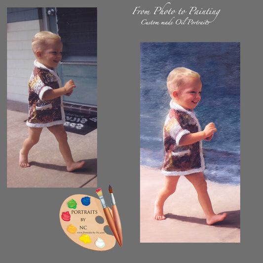Toddler Boy Painted Oil Portrait before and after