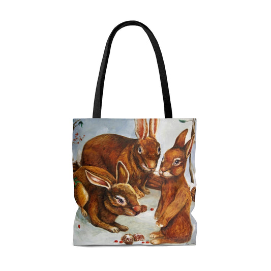 Tote Bag - Rabbits in Snow Design small back