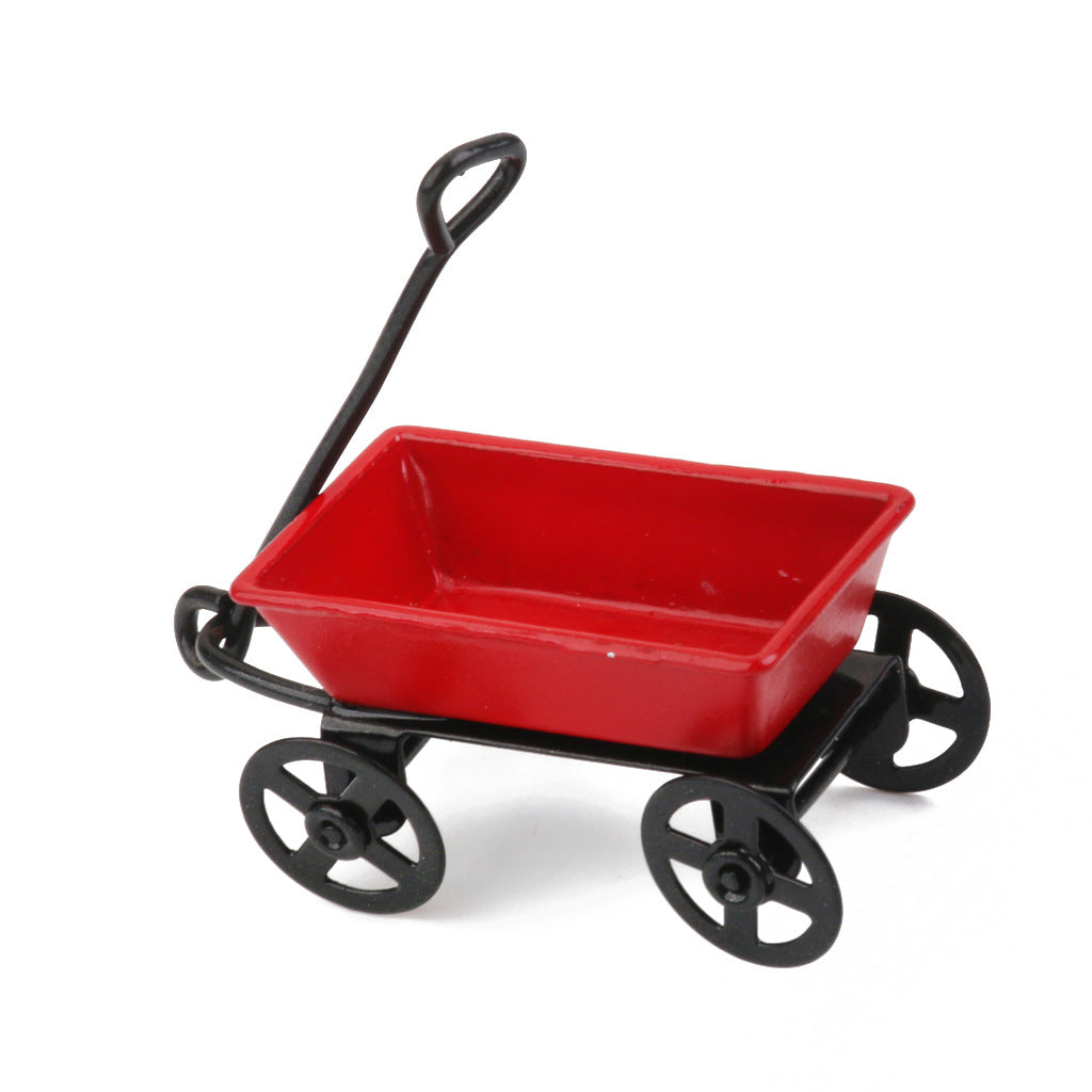 1:12 Scale Miniature Red Metal Pull Cart - Dollhouse Garden & Nursery Accessory