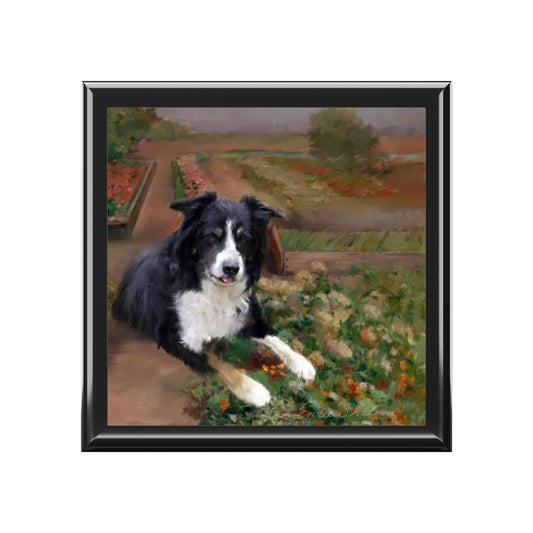 Jewelry/ Keepsake Box - Border Collie Dog - Lacquer Wood Box Black