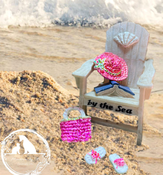 Beach Attire Miniature 1/12 scale Beach Hat, Bag and Flip Flops