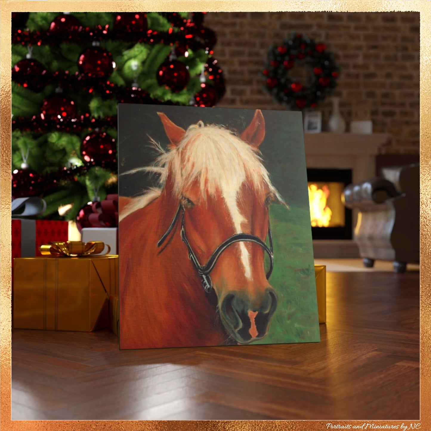 Breton Horse Custom pet portrait, hand-painted and digital artwork by Enzie Shahmiri (in situ)