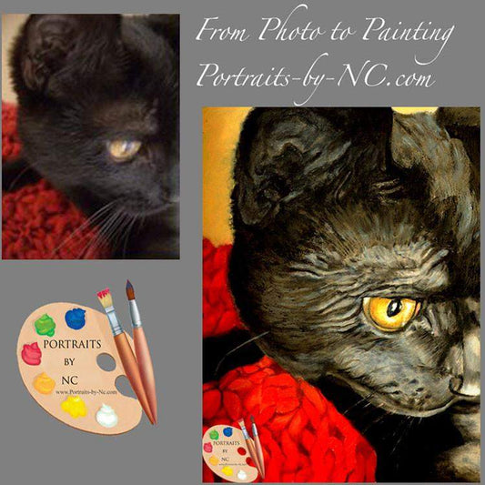 Black Cat Portrait - Cat Portraits in Oil from Your Photo 75 - Portraits by NC