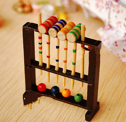 Miniature Croquet Set 1/12 Scale Dollhouse Garden Diorama2
