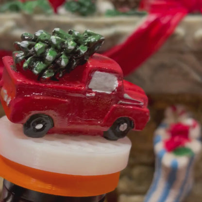 Red Truck with Tree, Miniature Truck, Holiday Miniatures, Christmas Diorama Craft Supplies