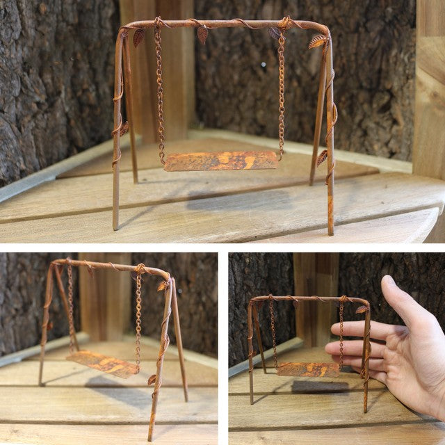 Miniature Rustic Playground Swing 1/12 Dollhouse Garden Diorama Accessory