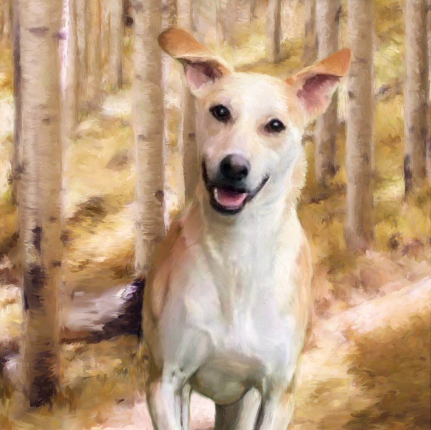 Finished portrait of Felix the dog, custom pet portraits, hand-painted and digital artwork by artist Enzie Shahmiri