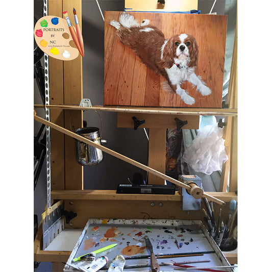 King Charles Spaniel Dog Painting on Easel 338