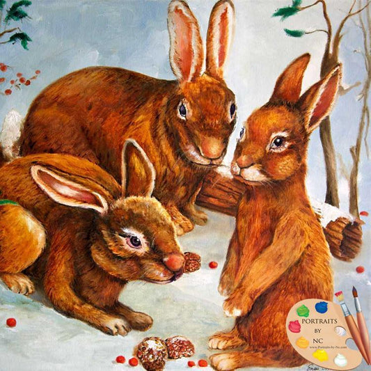 Rabbits in Snow Detail
