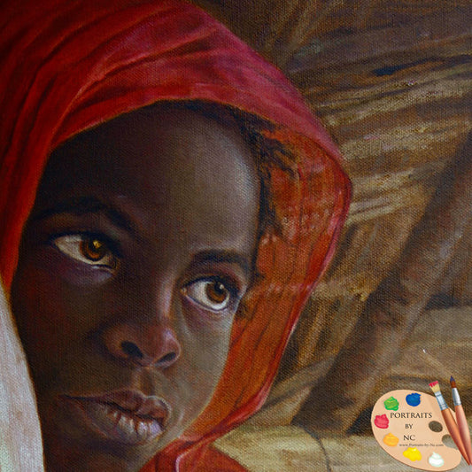 Child Painting Sudanese Girl Portrait 105 - Portraits by NC