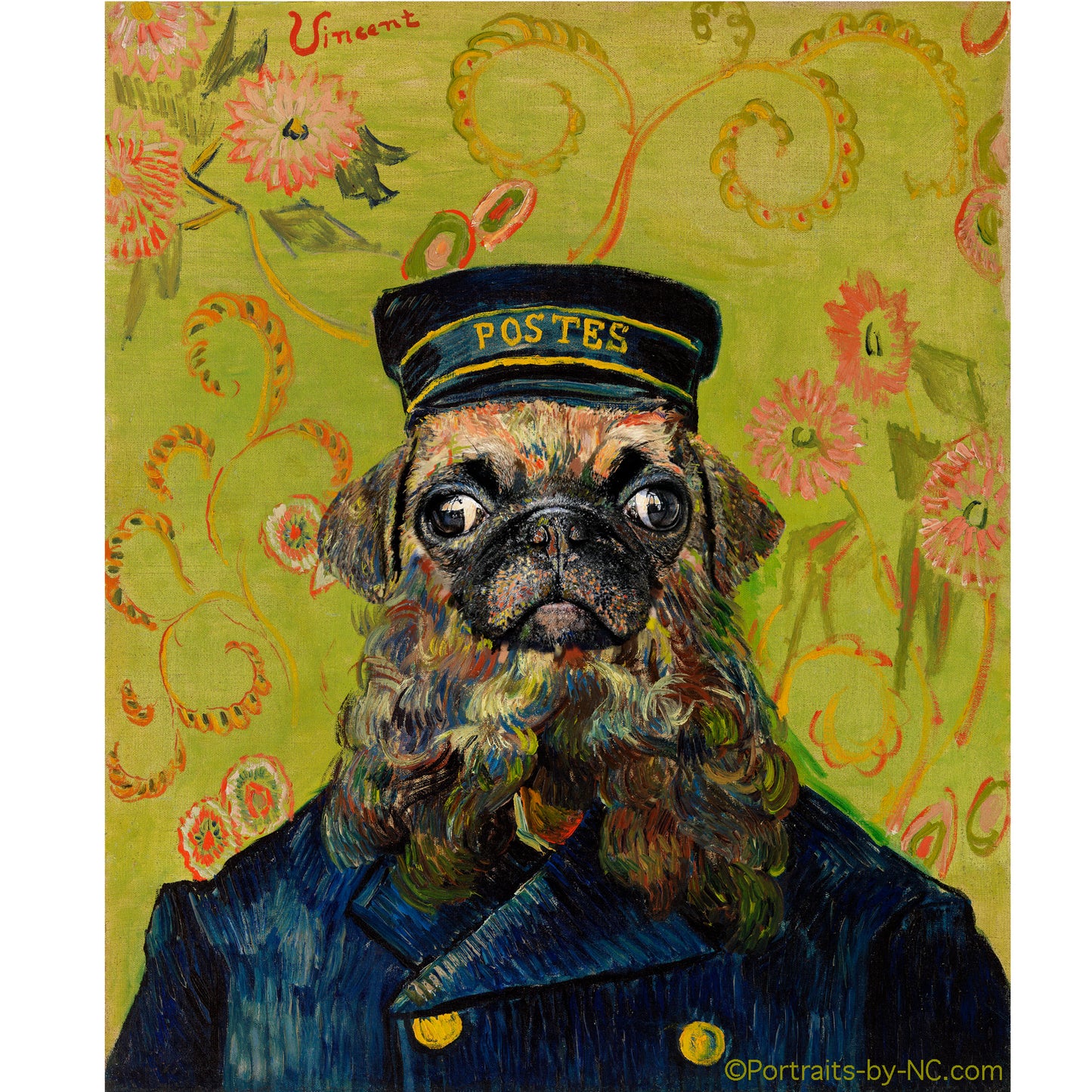 PETS IN COSTUME - Pug in Van Gogh Postmaster Costume