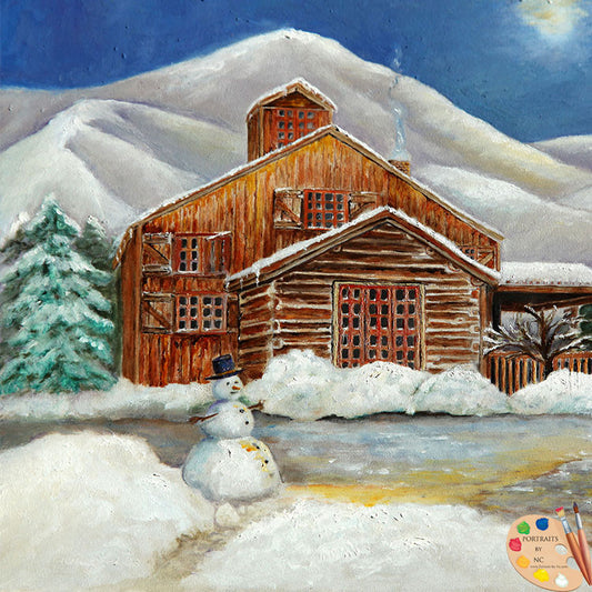 Winter Cabin Painting 171