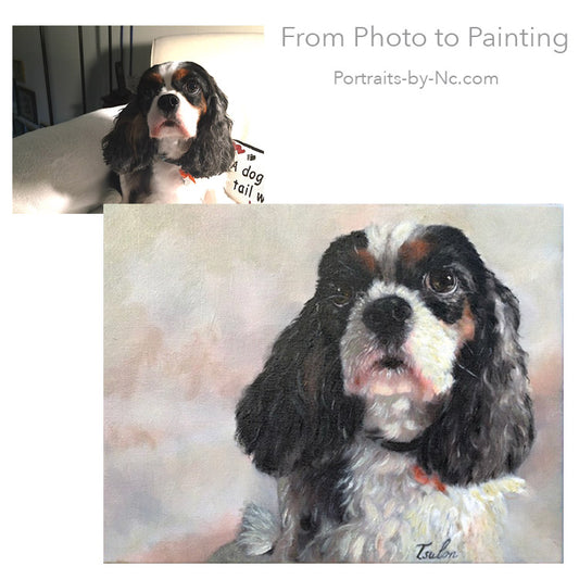 Cavalier King Charles portrait painted from photo