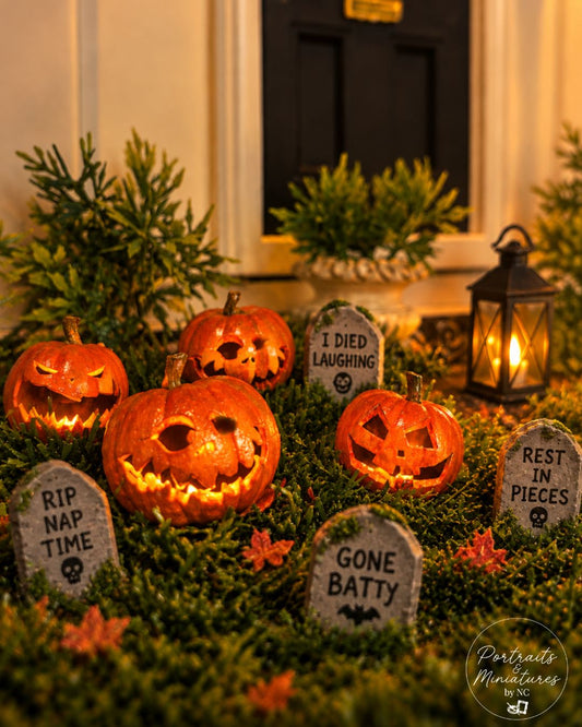 Miniature Pumpkins and gravestones