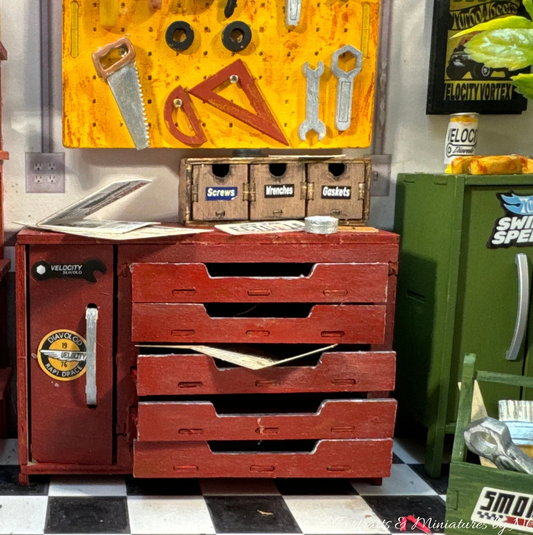 Miniature Tool chest with open drawers