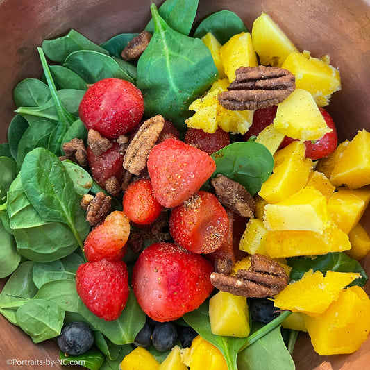 Spinach Salad with Fruit and Orange Muscat Champagne Vinegar Dressing
