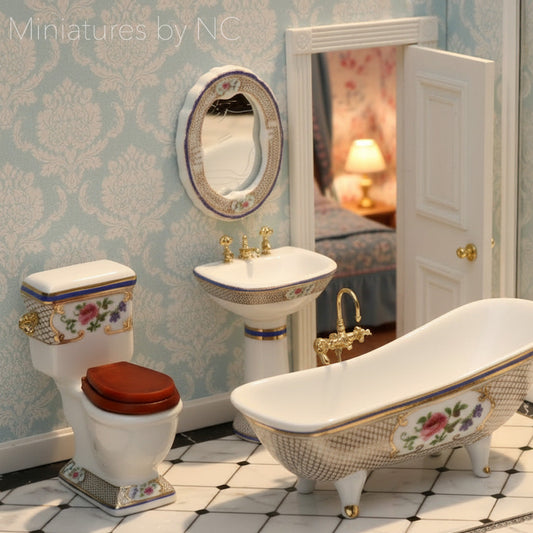 Creating a Timeless Victorian Miniature Bathroom: Gold, Florals, and Elegance