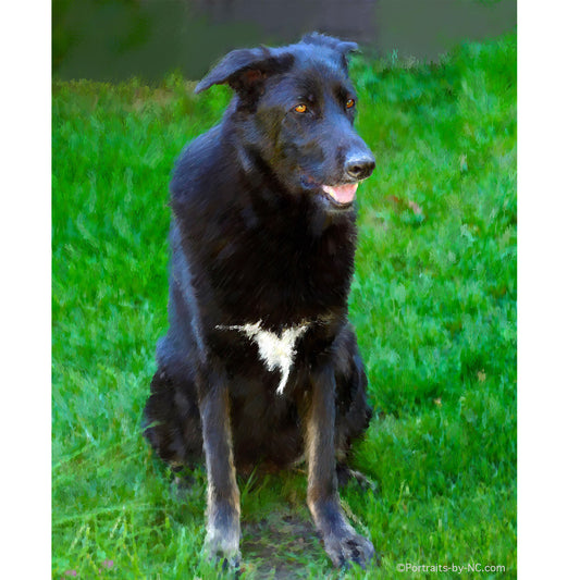 Painting of a black dog