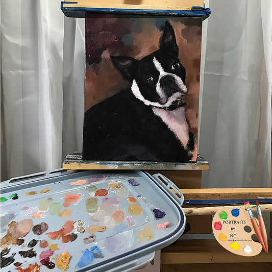 Boston Terrier Portrait on Easel