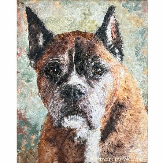 Oil painting of a brown boxer