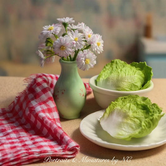 Realistic miniature romaine lettuce made from polymer clay for dollhouses
