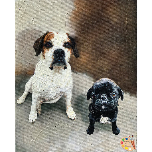 Pug and Boxer Oil Portrait