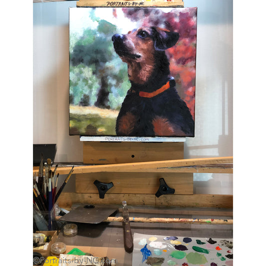 Rat Terrier painting on Easel
