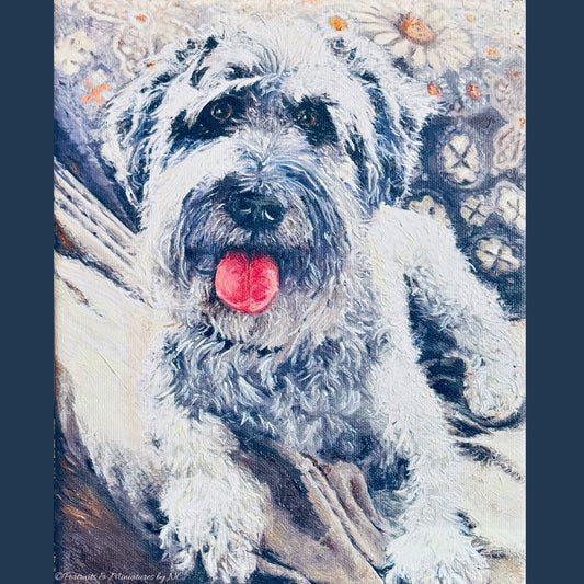 Schnauzer Dog Portrait in Oil