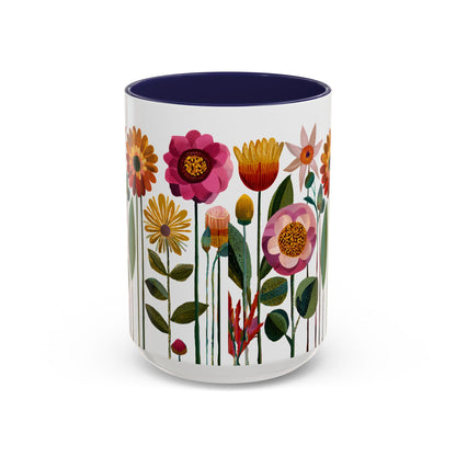 Navy colored Mug with floral design on a white background