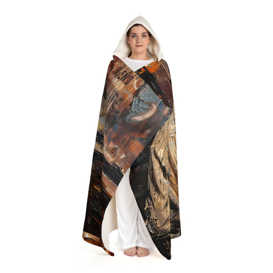 Hooded Sherpa Fleece Blanket - Honky Tonk Piano Player on female model