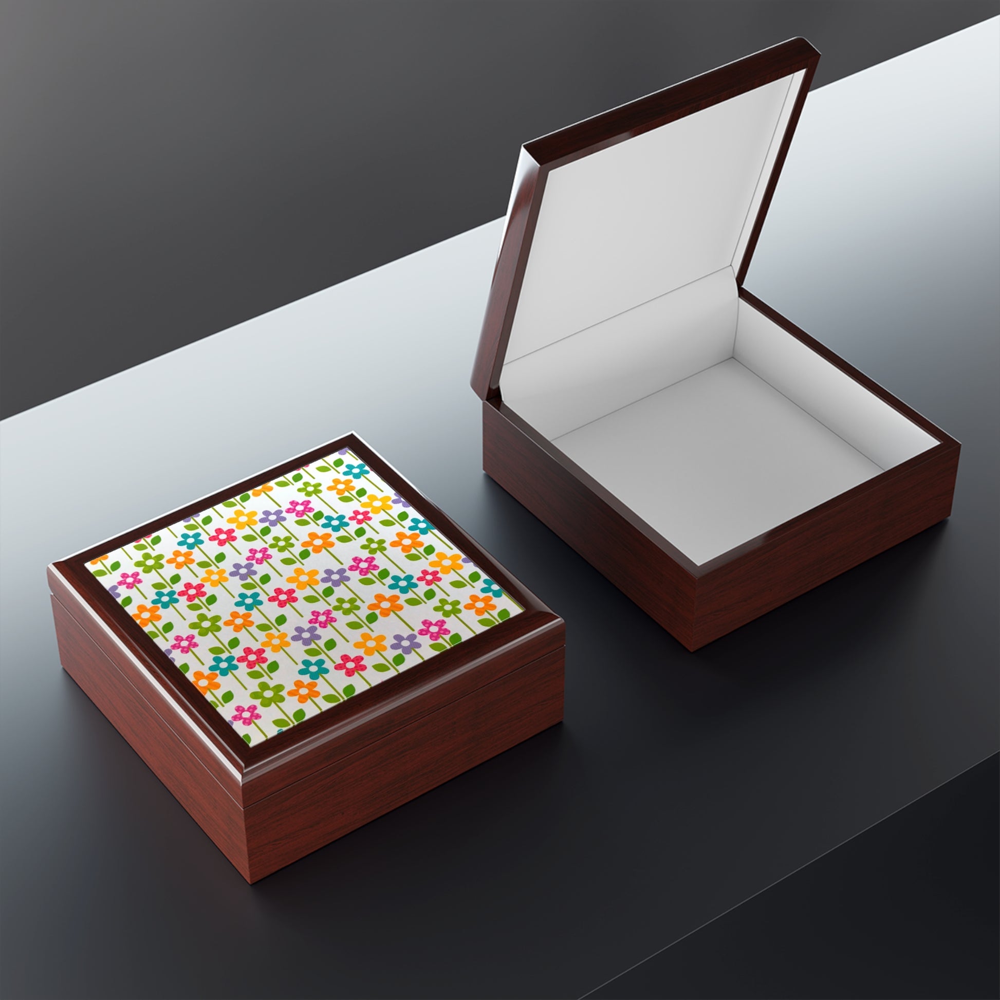 Jewelry Box/ Keepsake Box Colorful Flowers - Lacquer Box open