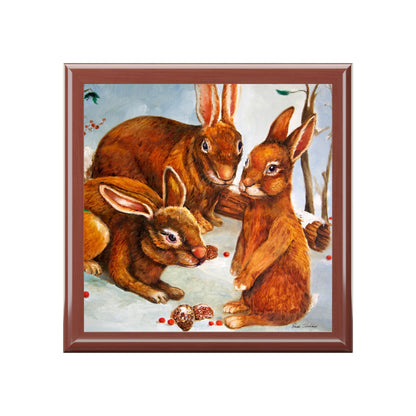 Jewelry Box - Rabbits in Snow Lacquered Keepsake Box cover