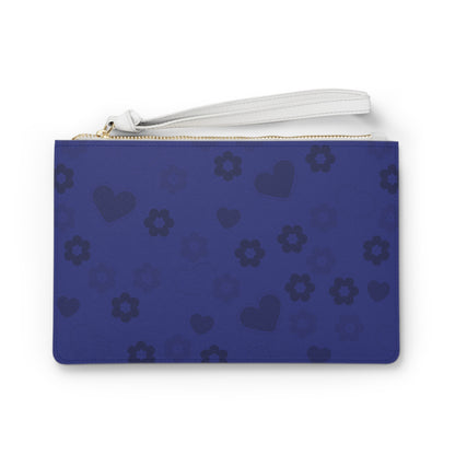Clutch Bag - Blue Flowers and Hearts