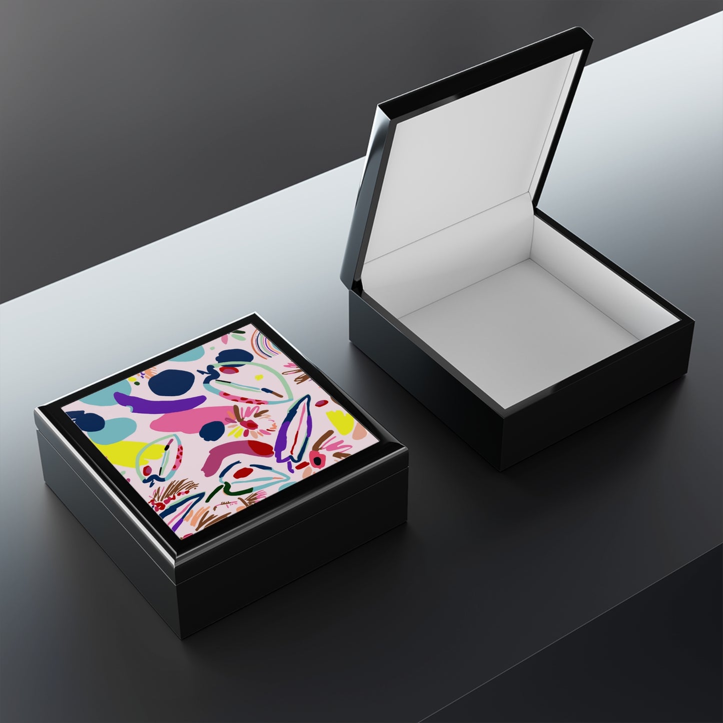 Jewelry Box - Utopia Keepsake Box - Abstract Design Lacquered Box open
