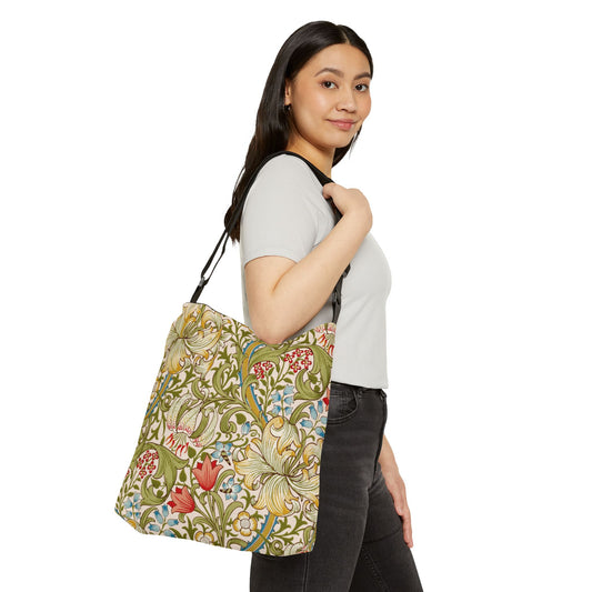Tote Bag - Golden Lilly William Morris Design-Premium All-Over Print Shoulder Bag