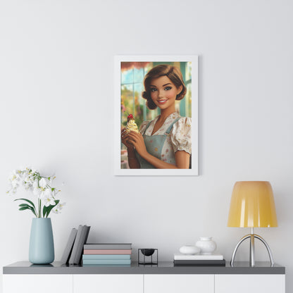 Framed Vertical Poster - Ice Cream Parlor Gal